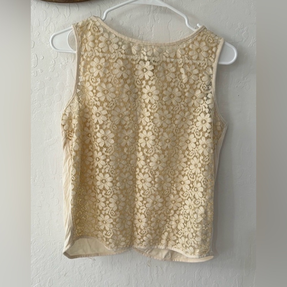 Anthropologie Weston Wear Lace Cross Back Sleeveless Tank Top Large Cream